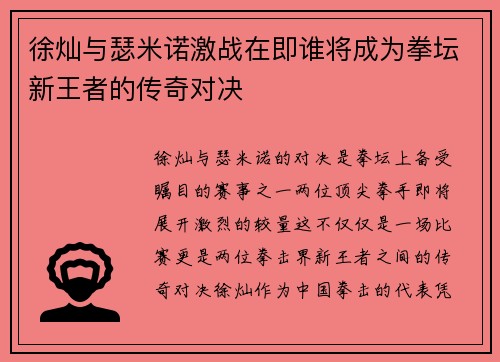 徐灿与瑟米诺激战在即谁将成为拳坛新王者的传奇对决